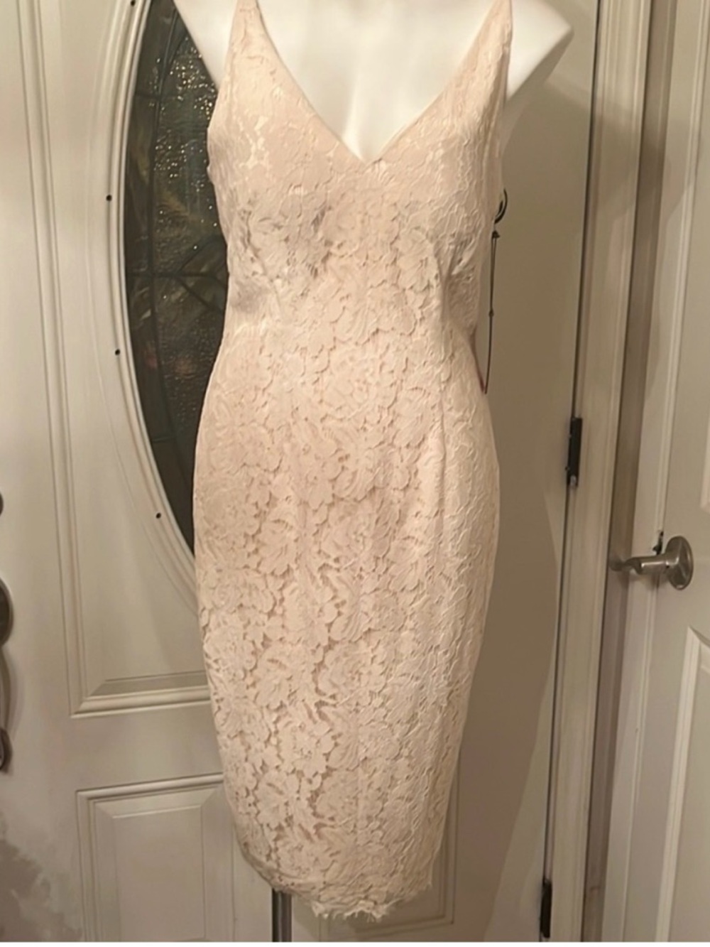 Vince Camuto Lace V-Neck Sheath Dress in Blush